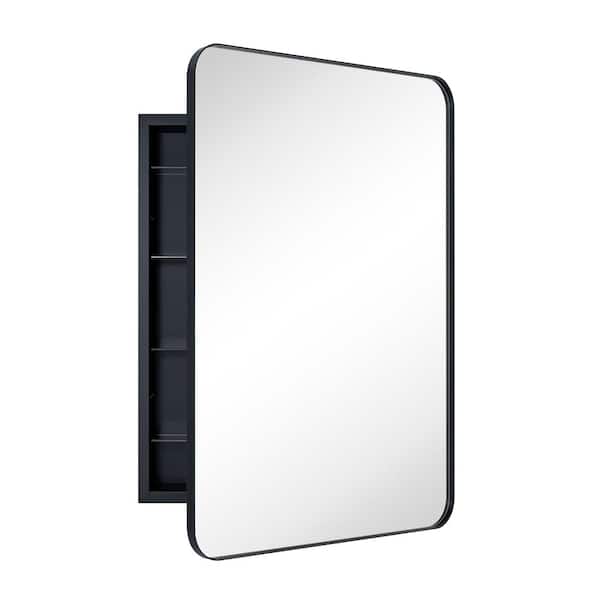 TEHOME WH 24 in. W x 36 in. H Rectangular Stainless Steel Recessed Framed Medicine Cabinet with Mirror in Matt Black