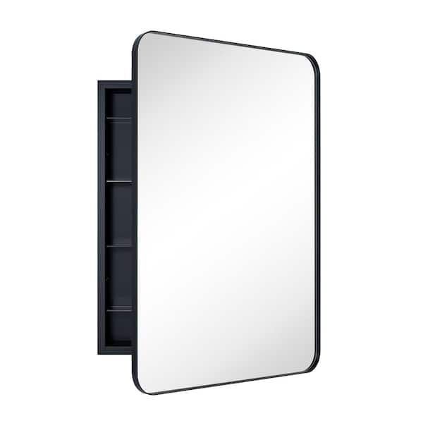 WH 24 in. W x 36 in. H Rectangular Stainless Steel Recessed Framed Medicine Cabinet with Mirror in Matt Black