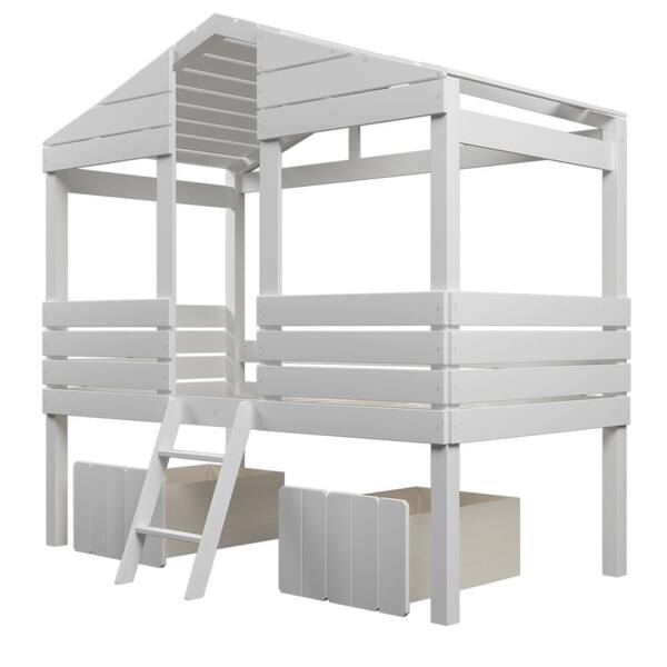 aisword White Twin Size Low Loft Wood House Bed with 2-Drawers ...