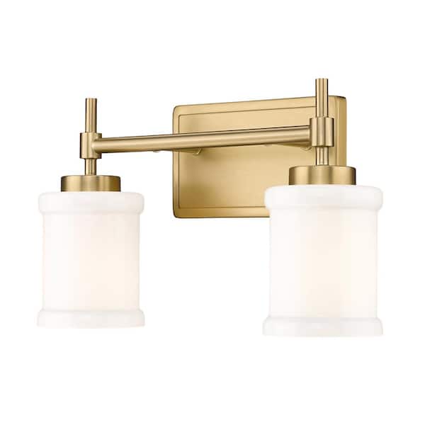 Unbranded Cadoc 15 in. 2-Light Modern Gold Vanity-Light with Gloss Opal Glass Shade