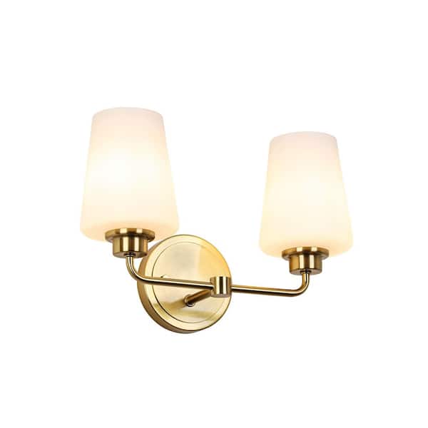 13 in. W 2-Light White Vanity Light Wall Lamps with White Glass