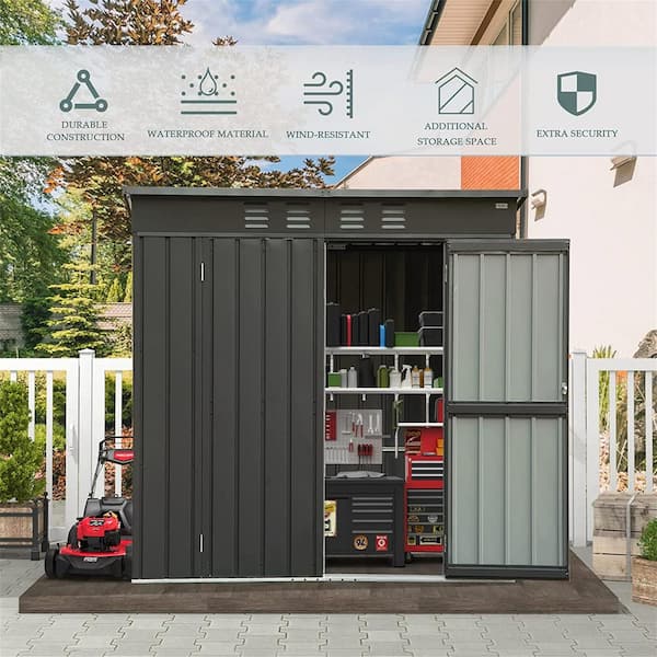 Unbranded 6 ft. x 4 ft. Metal Outdoor Shed Utility Storage Room Sloping Roofwith Latches for Backyard, Garden, Black (24 sq.ft.)