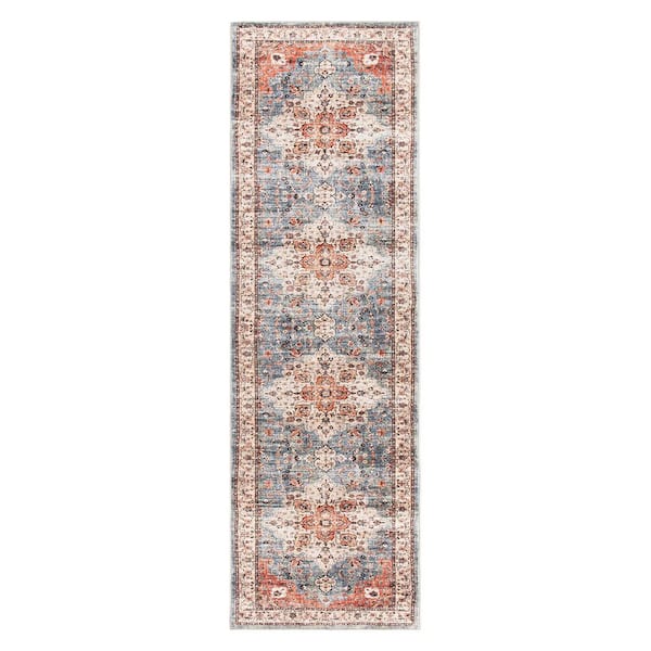 Traditional Distressed Washable Non Slip Multi 2 ft. x 8 ft. Runner Rug