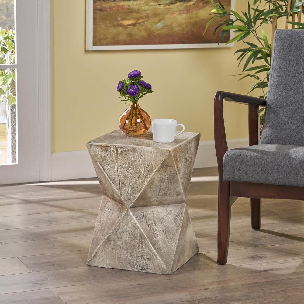 Twisting Edge Light Gray Concrete Modern Outdoor Accent Table