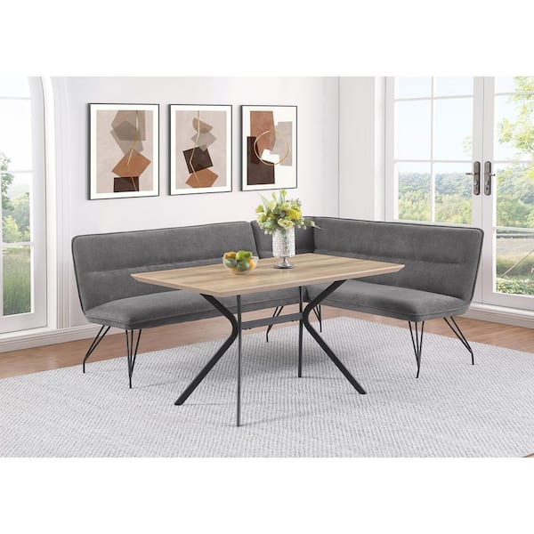 Dodson Grey 83.5 in. Dining Bench with Fabric Upholstered L-Shaped