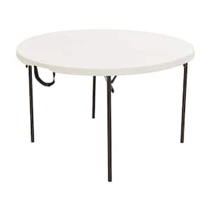 48 in. Round Fold-in-Half Resin Table; Almond