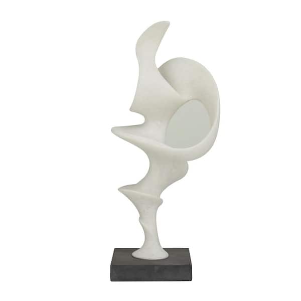 Litton Lane 6 in. x 20 in. White Polystone Abstract Sculpture with Black Base