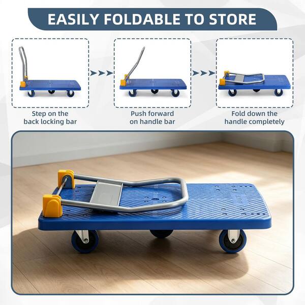 Huluwat Blue 1320 lb.Capacity D-Handle Foldable Push Hand Truck