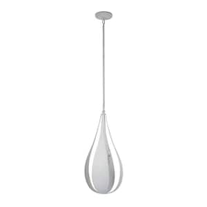 Bali 12 in. W x 30.87 in. H 5-Light White Cashmere Mid-Century Modern Raindrop Pendant Light with Metal Shade