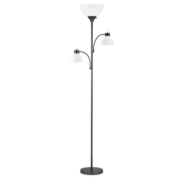 Merra 71 in. Black Torchiere Floor Lamp, 3-Light Standing Lamp for Living Room with Acrylic Dome Shade and Reading Lights