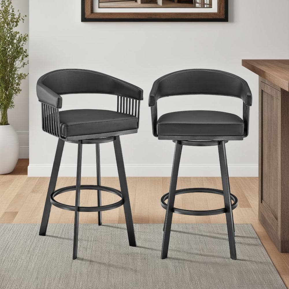 Chelsea 30 in. Black High Back Metal Swivel Bar Stool with Faux Leather Sea