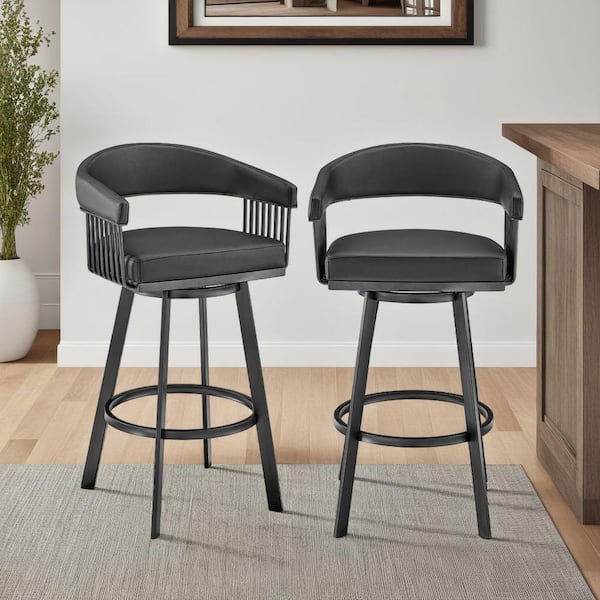 Armen Living Chelsea 30 in. Black High Back Metal Swivel Bar Stool with Faux Leather Seat