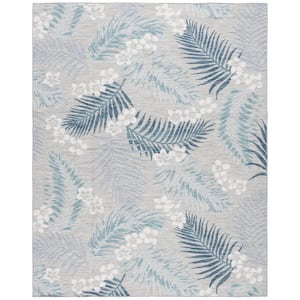 Sunrise Gray/Blue Ivory 8 ft. x 10 ft. Oversized Tropical Reversible Indoor/Outdoor Area Rug