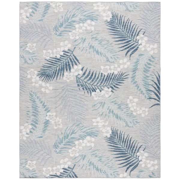 SAFAVIEH Sunrise Gray/Blue Ivory 8 ft. x 10 ft. Oversized Tropical Reversible Indoor/Outdoor Area Rug