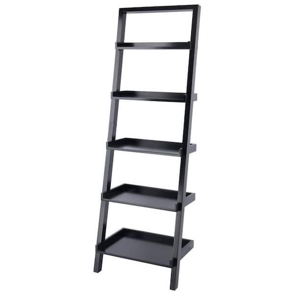 WINSOME WOOD Bailey 5-Tier Leaning Shelf, Black