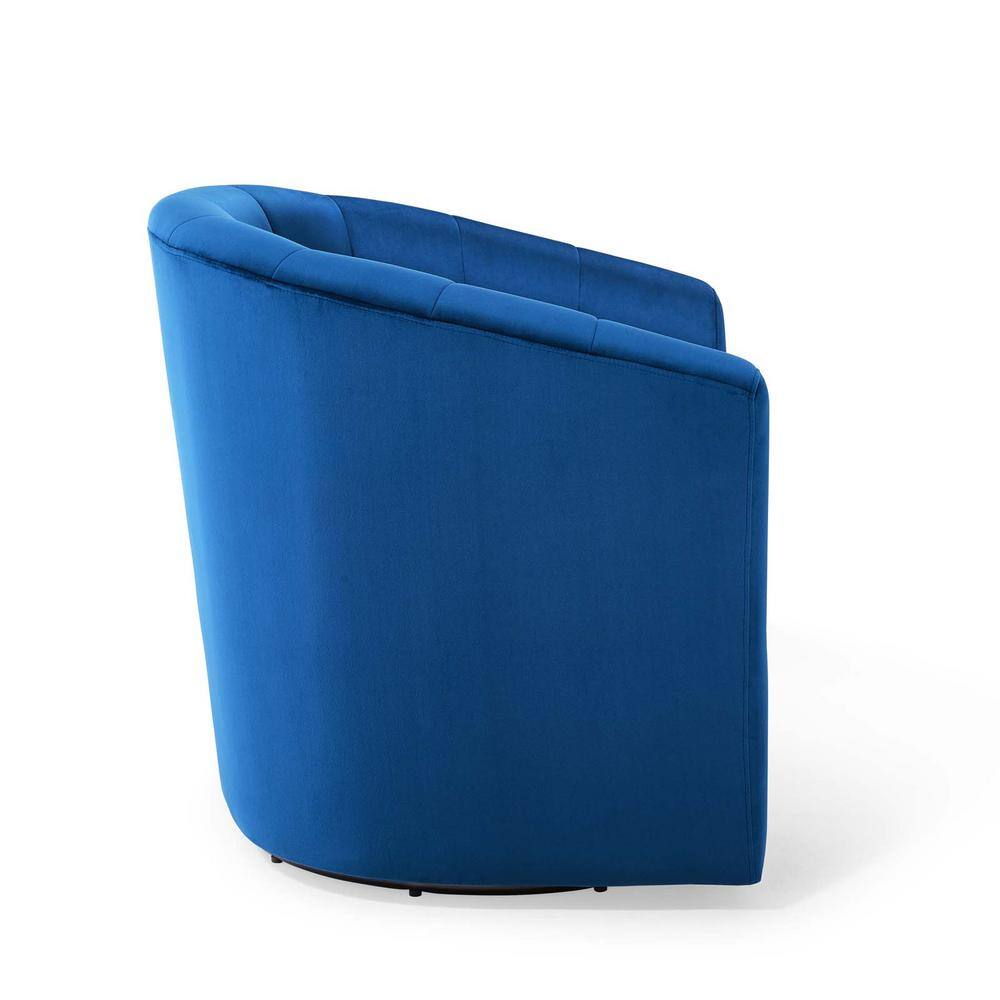 Navy Velvet Swivel Barrel Accent Chair with Wood Base
