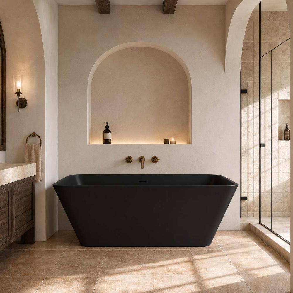 67 Inch Solid Surface Freestanding Soaking Bathtub, Rectangular Matte Black Finish price history on PriceWatchPro