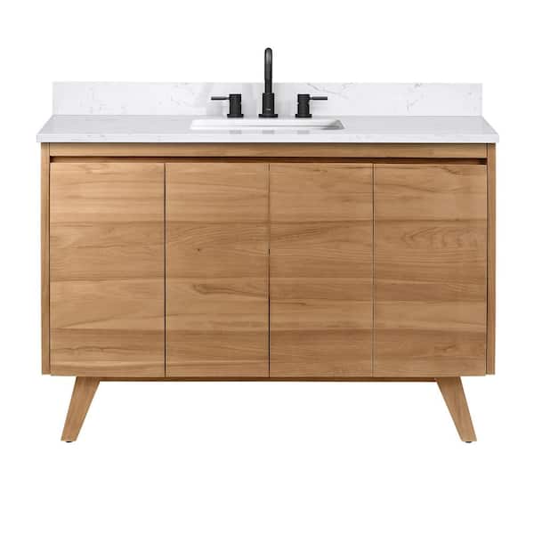Coventry 49 in. Single Sink Natural Teak Bath Vanity with Cala White Engineered Stone Top