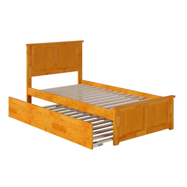 AFI Madison Twin Platform Bed with Matching Foot Board with Twin Size Urban Trundle Bed in Caramel