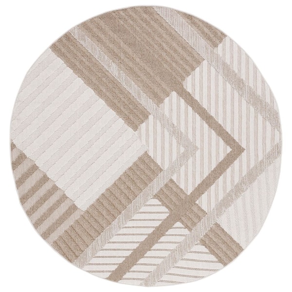Global Beige/Light Beige 8 ft. x 8 ft. Abstract Chevron Round Indoor/Outdoor Area Rug