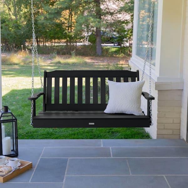 Highwood Lehigh 4 ft. 2-Person Black Recycled Plastic Porch Swing