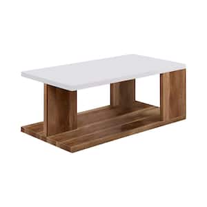 Hyatt 48 in. White/Natural Tone Large Rectangle Wood Coffee Table with Shelf