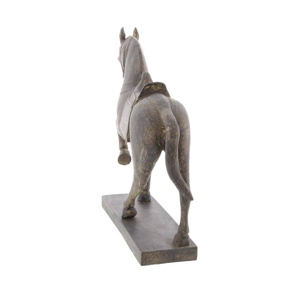 15" Brown Matte Wood Prancing Horse Statue