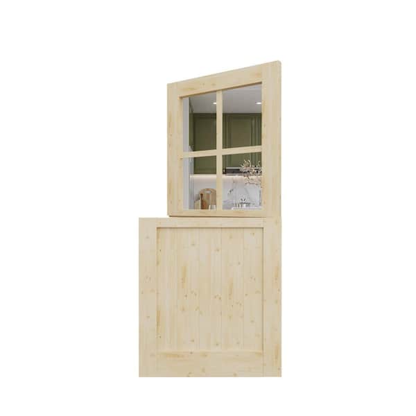 36 in. x 80 in. Solid Pine Universal 4 Lite Clear Glass Unfinished Dutch Door Design Wood Front Door Slab