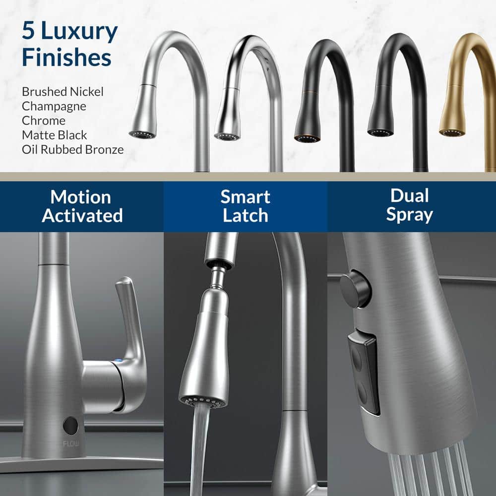 Champagne Brushed Nickel Pull-Down Kitchen Faucet with Spray