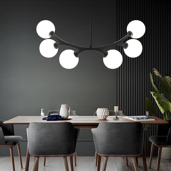 KAISITE 6-Light Black Shaded Pendant Light with Globe Glass KAISITE 6-Light Black Shaded Pendant Light with Globe Glass