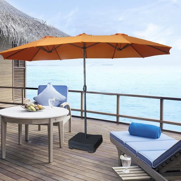 Flynama 15 ft. Steel Patio Market Umbrella with Base in Orange