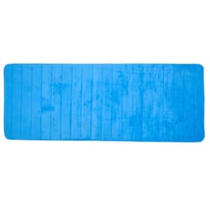 Blue 24.25 in. x 60 in. Memory Foam Striped Extra Long Bath Mat
