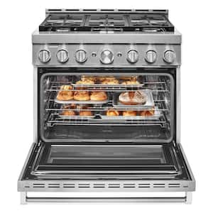 36 in. 5.1 cu. ft. Smart Commercial-Style Gas Range with Self-Cleaning and True Convection in Stainless Steel