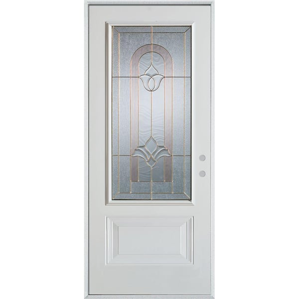 Stanley Doors 36 in. x 80 in. Traditional Brass 3/4 Lite 1-Panel Prefinished White Left-Hand Inswing Steel Prehung Front Door