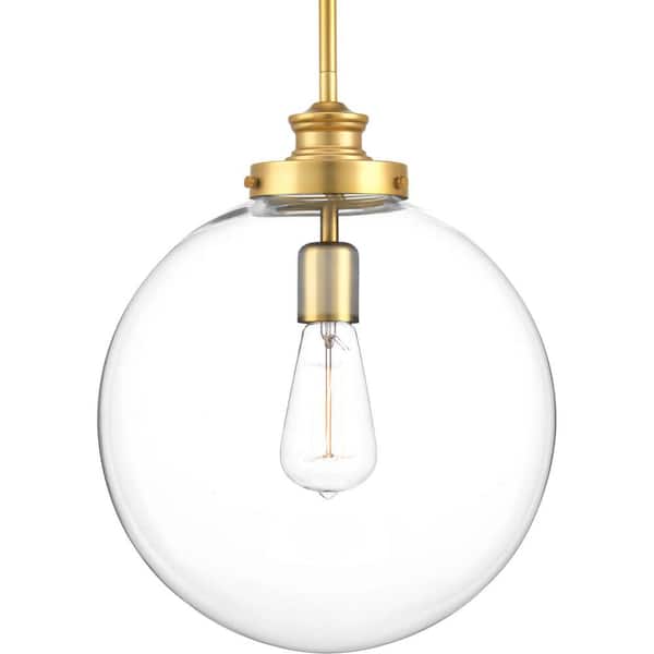 Progress Lighting Penn Collection 12 in. 1-Light Golden Natural Brass Clear Glass Farmhouse Kitchen Pendant Light