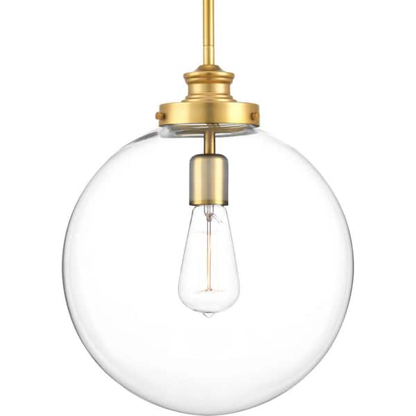 Penn Collection 12 in. 1-Light Golden Natural Brass Clear Glass Farmhouse Kitchen Pendant Light