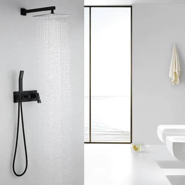 FORCLOVER 1-spray Wall Mounted 10 in. Fixed Shower Head and Handheld Shower Head 1.5 GPM in Matte Black