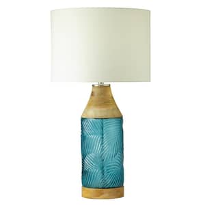 Zooey 26 in. Blue Glass and Brown Wood Table Lamp