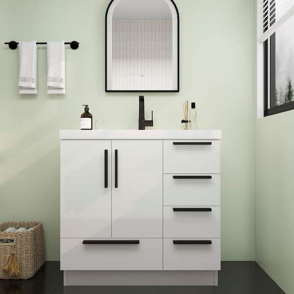 Carla 36 in. W x 20 in. D x 35 in. H Single Sink Freestanding Bath Vanity in Gloss White with White Acrylic Top