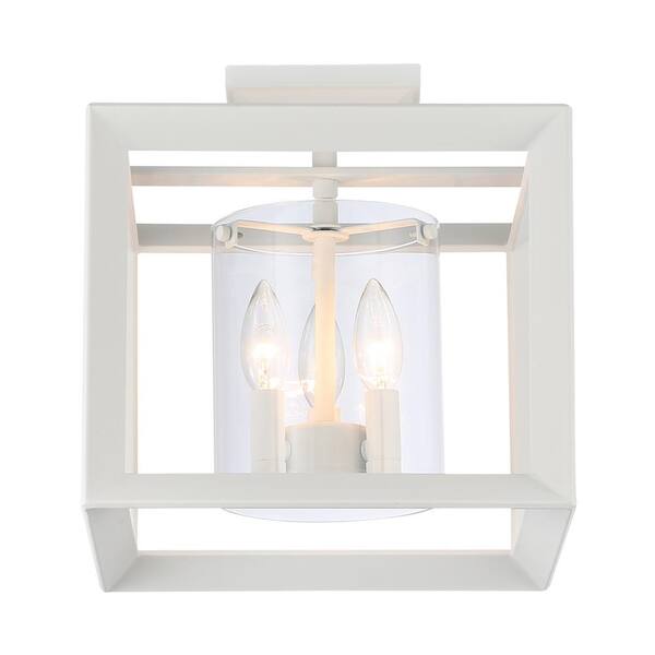 Golden Lighting - Smyth 3-Light 12 in. Semi-Flush in Natural White with Clear Glass