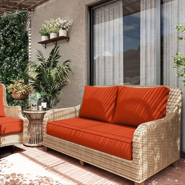 46 in. x 26 in. x 5 in. Outdoor Patio Replacement Loveseat Sofa Cushion Set with Backrest Orange