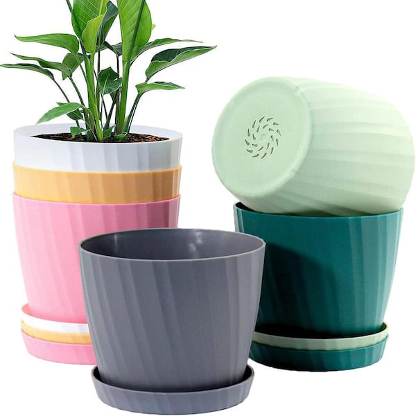ITOPFOX Garden 7 in. L x 6.1 in. W x 5.7 in. H Multicolor Plastic Round Indoor/Outdoor Planter (6-Pack)
