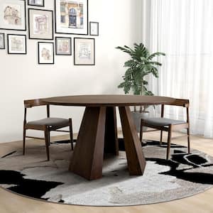 Kasumi 53.1 in. Japandi Style Solid Wood 4-Leg Round Dining Table in Walnut Seats 8