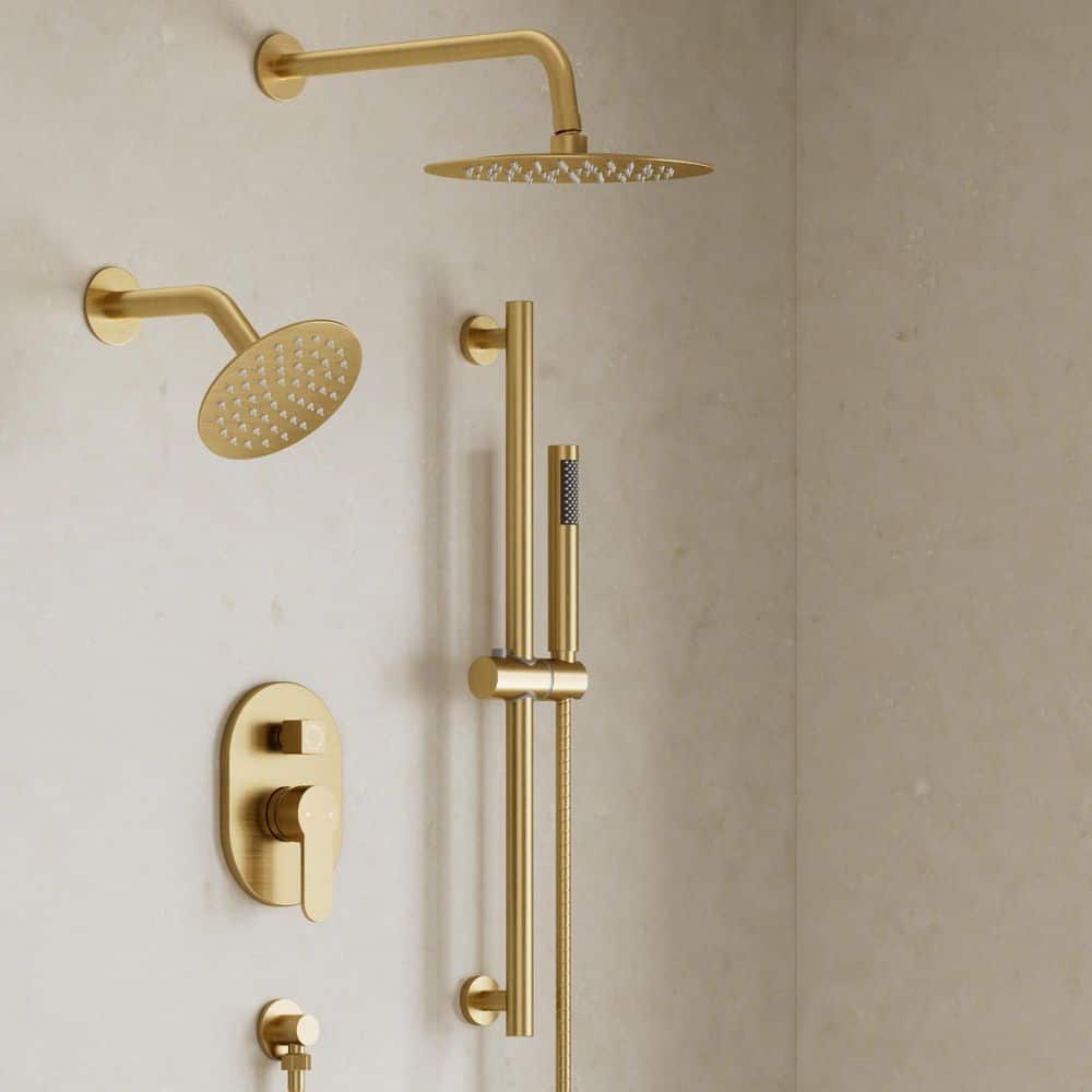 3-Spray Ceiling Mount 10 and 6 in. Dual Fixed and Handheld Shower Head in Brushed Gold (Valve Included) price history on PriceWatchPro