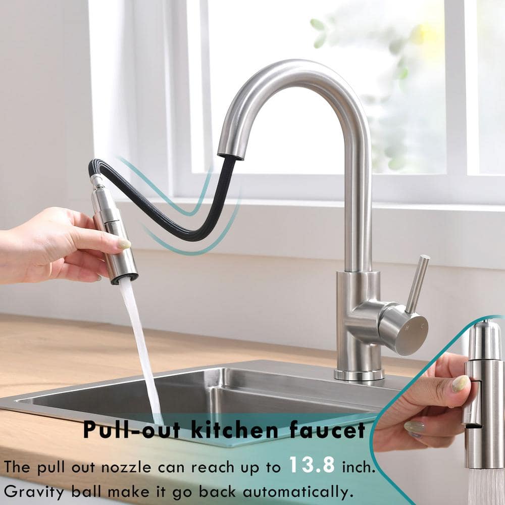 Brushed Nickel Single Handle Pull Down Kitchen Faucet