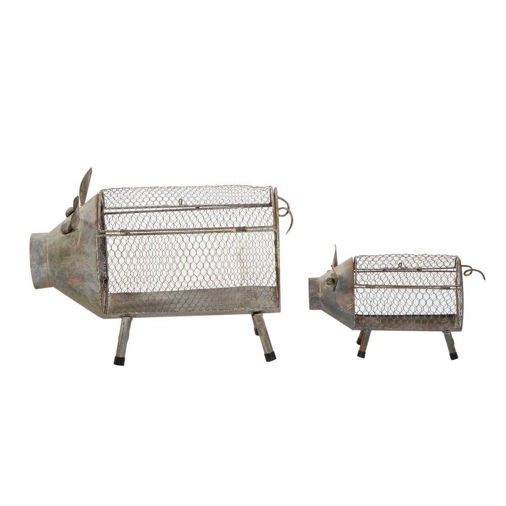Rustic Brown Metal Pig Planter Set for Indoor/Outdoor