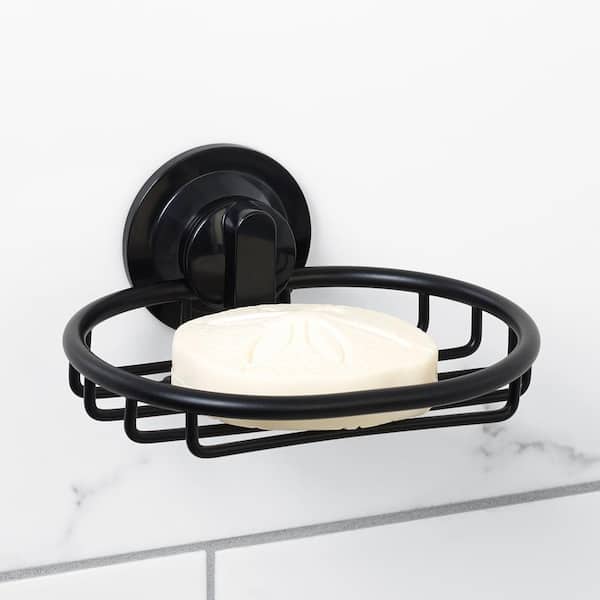 NeverRust Power Grip Pro Dual Mount Aluminum Soap Dish in Matte Black