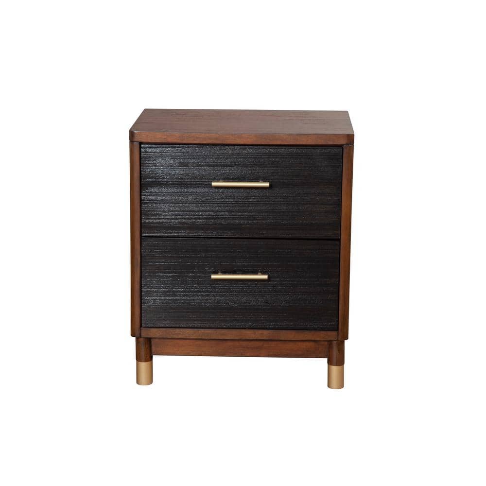 Belham 2-Drawer Dark Walnut Brown Wood Nightstand 25 in. H x 21 in. W x 15 