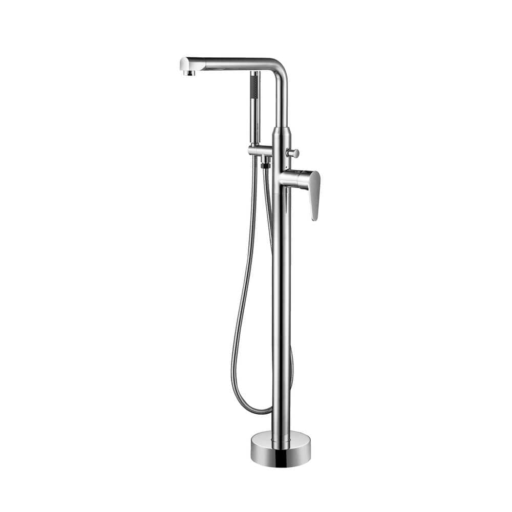 Polished Chrome Freestanding Tub Filler with Handshower