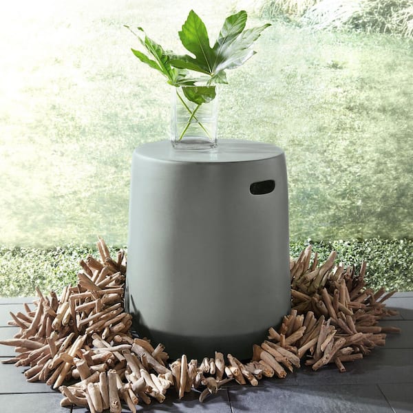 Kalmunds 17.5 in. Gray Backless Ceramic Non-Upholstered Stool